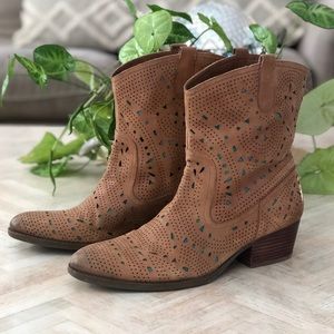 Reba Laser Cut Leather Ankle Boots 10